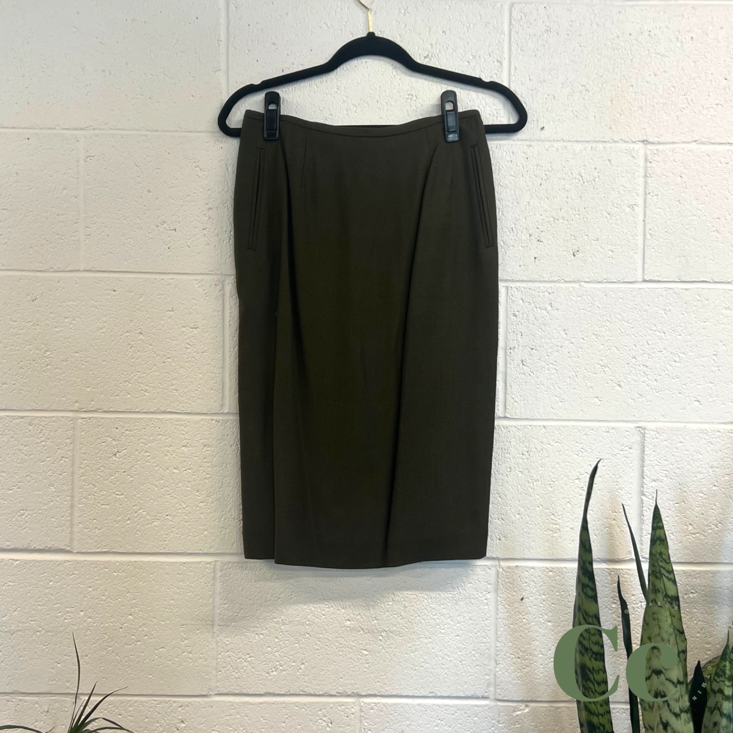 Dark army green pencil cheap skirt